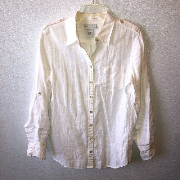 Soft Surroundings Small Linen Button Up Shirt Lagenlook Top Roll Tab Sleeves - Picture 10 of 10